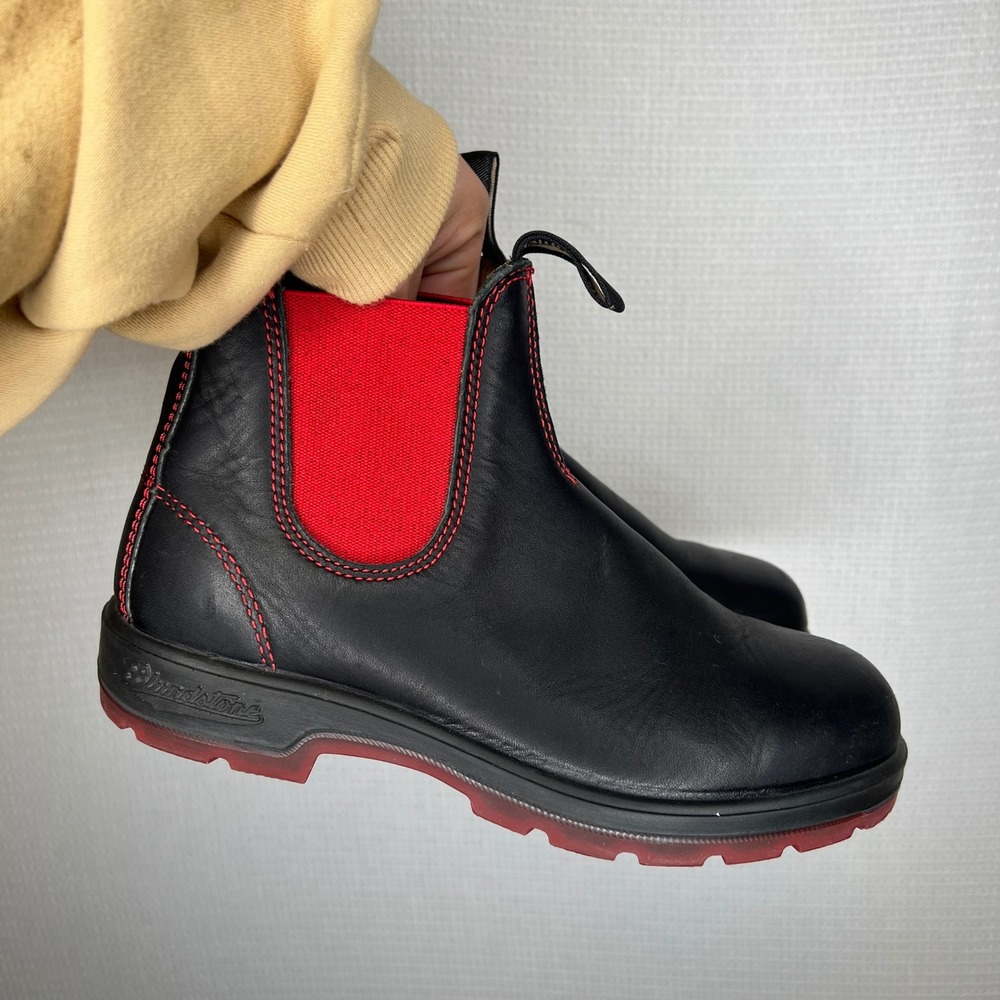 Blundstone 500 Series Chelsea Boots Black Red Leather Contrast Stitching AU 5